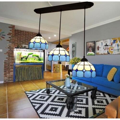 European Mediterranean minimalist triple hanging light Aegean Sea living room dining room study bedroom bar glass lamp