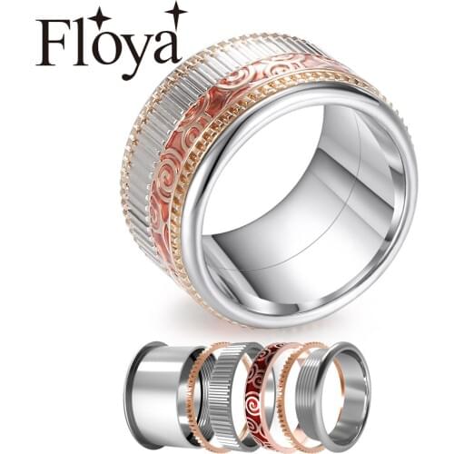 Floya BOHO Rings Rotatable Interchangeable Stainless Steel Rings Gear Accessories For Women Layers Filled Ring Anilles