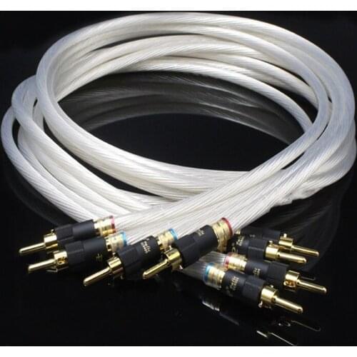 Hifi speaker cable wires Pair 5N Single crystal silver audiophile Speaker Cable loudspeaker cable with pailccs banana plugs