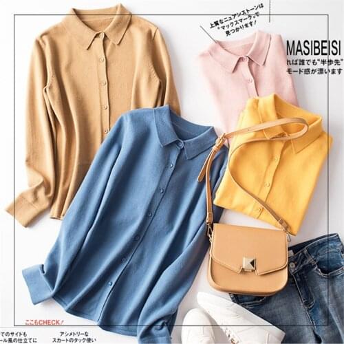 Cashmere Shirt Sweater Womens Autumn Winter 2020 Korean Loose Doll Small Lapel Cardigan Knitted Sweater Women
