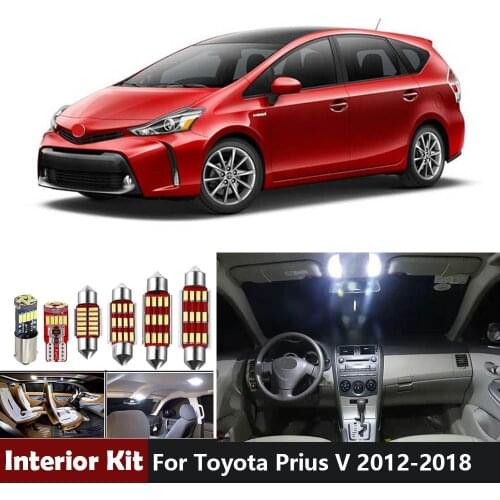 10pc Canbus Car LED Interior Lights Package Kit For Toyota Prius V 2012- 2016 2017 2018 Map Trunk Dome Vanity Mirror Light Bulbs