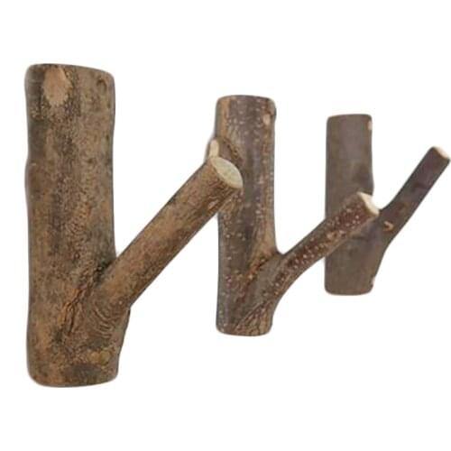 Vintage Wood Tree Branch Wall Hooks Natural Wall Mounted Hangers for Clothes Bags Coat Umbrella Hanging Hook
