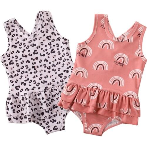 2020 Summer Swimsuit Toddler Baby Girls Leopard Rainbow Print Swimsuit Kid Swimwear Swimming One-piece Bikini