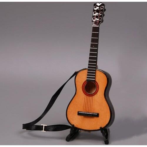 1/6 Miniature Wooden Electric Guitar with Model Instrument Stand