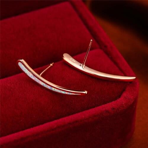 Cute Female Blue White Opal Stone Earrings Charm Silver Color Stud Earrings For Women Trendy Unique Style Wedding Earring