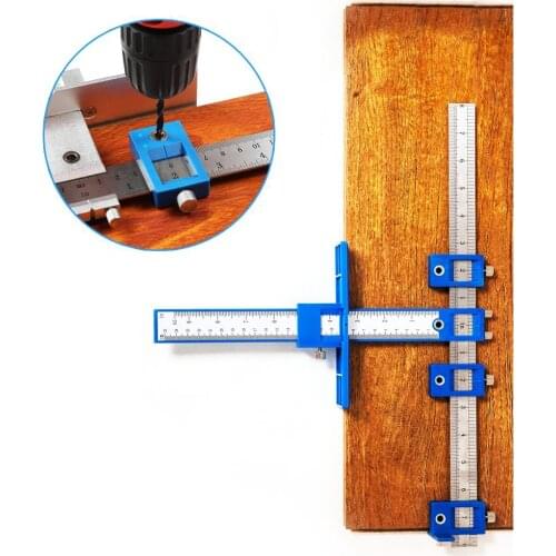 Multi-function Drill Punch Locator Adjustable Drilling Dowelling Hole Saw Locator Hole Punch Jig Hardware Woodworking Tool Ruler