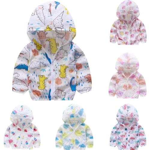 Fashion Toddler Infant Baby Kids Girls Boys Sunscreen Hooded Prined Sun Protection Long Sleeve Windbreaker Coat Outerwear#P4