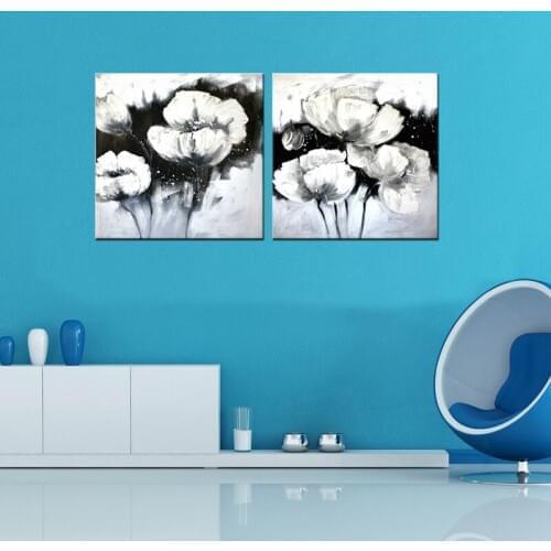Handmade Modular Pictures Modern Black and White Flower Oil Painting Abstract Floral Wall Pictures For Living Room Decoration