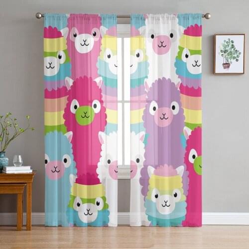 Youth Bedroom Sheer Curtains Alpaca Rainbow Cute Colorful Kitchen Study Curtains Living Room Holiday Decor Tulle Curtains