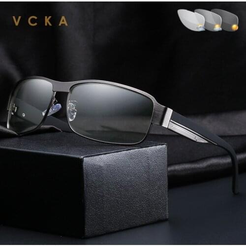 VCKA Men Driving Photochromic Sunglasses Polarized Discoloration Sun glasses Travel Square UV400 Goggles oculos de sol masculino