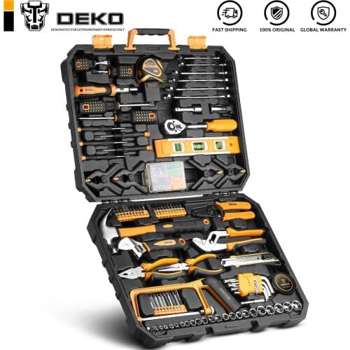DEKO Household Tool Set General Hand Tool Kit with Storage Case Plastic Tool box Combination Hammer Socket Wrench Screwdriver