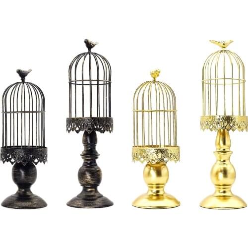 Retro Desktop Birdcage Engraving Welded And Old Black Crafts Durable Stable Table Decor Iron Distressed Pattern Candlestick