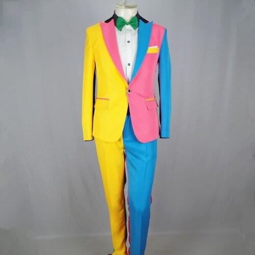 Irregular Colorful Mens Suits Magician Clown Performance Stage Outfits Nightclub Male Singer Host Blazers Pants Suit Costume