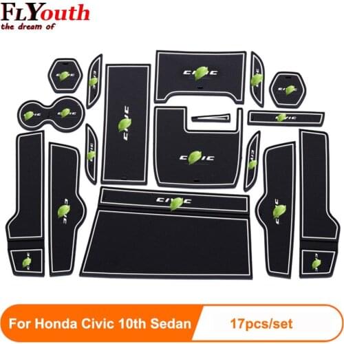 Anti-Slip Gate Slot Cup Mat For Honda Civic 10th Sedan 2016 -2020 Interior Non-slip mat Accessories Door Pad 17pcs Car Styling