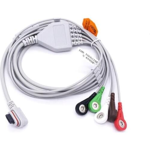New Compatible with GE Seer Light holter Cable One piece 5 leads ,GE 24 hour dynamic Holter cable 10 leads, Snap End AHA use