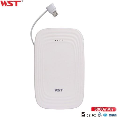 WST Original Brand Slim Power Bank 5000mAh Built in Cable Battery External Portable Charger Colorful Cute Pink Mini Powerbank