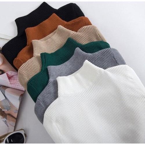 Autumn Winter Women Solid Color Slim Turtleneck Sweater Knitted Elastic For Women Soft Warm Ladies Pullover 2020