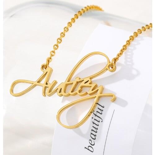 Card Cursive Name Necklace Personalized Nameplate Pendant Stainless Steel Initials Letter Necklace Handwriting Custom Jewelry