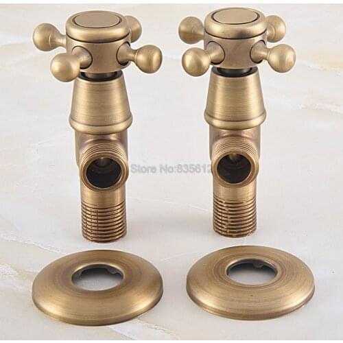 A of Pair Antique Brass 1/2"malex 1/2" male Brass Bathroom Angle Stop Valve Filling Valves Bathroom tav347