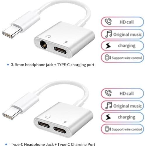 2 In 1 USB C Adapter 3.5mm Jack Charge Cable For Samsung Note 10 Plus S20 Fe Note20 Ultra Splitter Type C To Dual USBC Converter