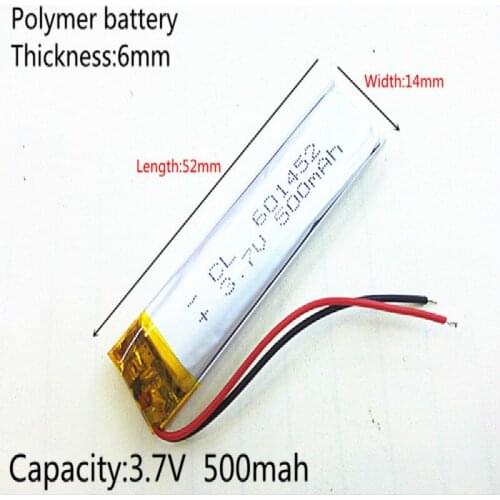 3.7V 500mAh Rechargeable li Polymer Li-ion Battery For bluetooth headset mouse Bracelet Wrist Watch 601452 061452