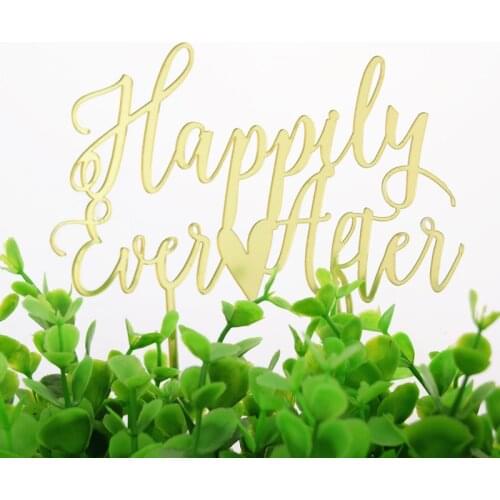 Lovely Acrylic Happy Ever After Cake Flag Topper Gold Red Cake Flags For Wedding Anniversary Engagement Party Cake Baking Decor