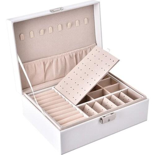 QM High Quality PU Leather Jewelry Storage Box Portable Double-Layer Packaging Box European-Style Large Space Multi-Function Box