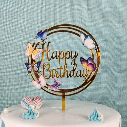 Happy Birthday Cake Cupcake Topper Acrylic Cake Birthday Art Decorations Party Supplies Random Style 10-14cm in Diameter AA