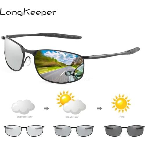 LongKeeper Color Changing Sunglasses Men Driver Square Metal Women Summer Driving Photochromic Polarized Sunglasses