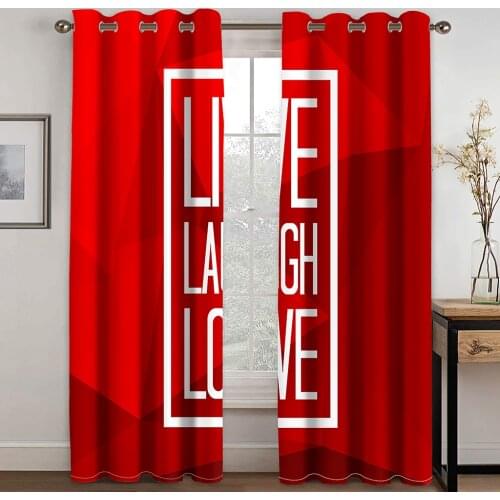 Red Letter Pattern Printed Perforated Blackout Curtains for Living Room Bedroom Curtains Blackout 90% Machine Washable