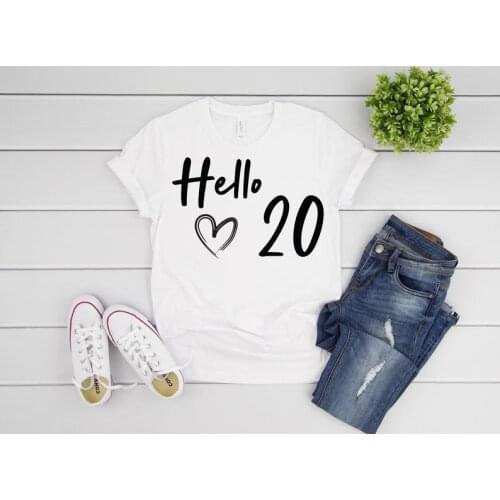 Hello 20th Girl Birthday Party Kawaii Shirt Fashion Black pattern Casual Short Sleeve Top Tee Cotton O Neck Lady Tshirt goth
