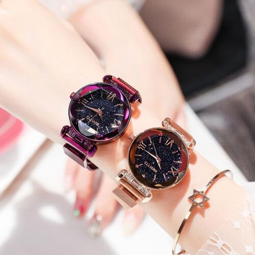2018 Luxury Brand Rose Gold Women Watch Starry Sky Crystal Bracelet Quartz Ladies Watch Waterproof Female Clock relogio feminino