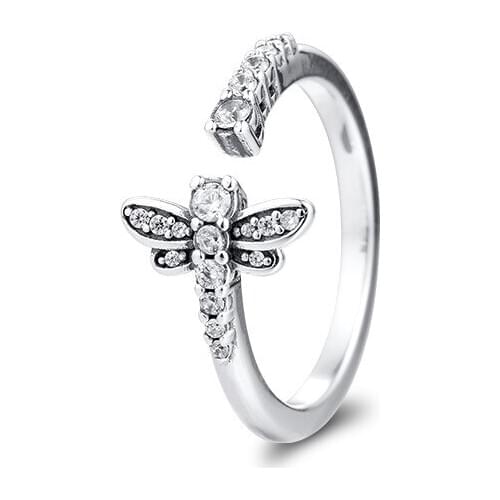 Sparkling Dragonfly Open Ring Jewellery 925 Sterling Silver Wedding Rings for Women Pave Stones Spring Silver Ring Jewelry Gift