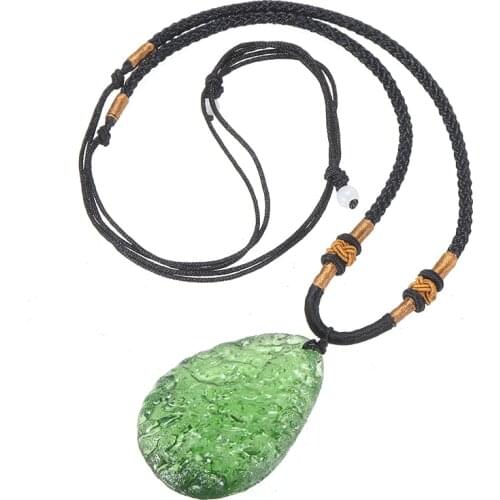 1Pcs Natural Crystal Green Gem Moldavite Meteorite Impact Glass Necklace For Feng Shui House Treasure Home Decor