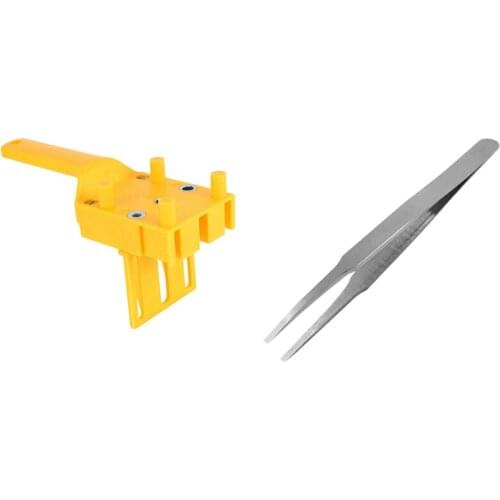 1 Pcs Woodworking Dowel Jig 6 8 10mm Drill Guide Metal Sleeve & 1 Pcs Flat Tipped Metal Silver Tone Tweezers