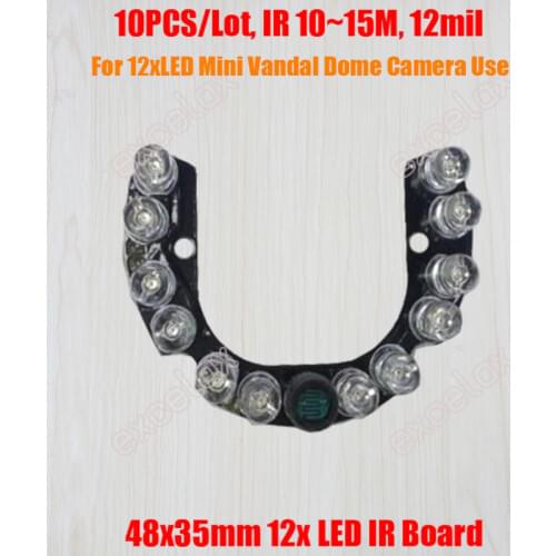 10PCS/Lot 12x LED Board IR 10m ~ 15m 12mil 48x35mm PCB DC 12V Infrared Night Vision for Mini Vandal-proof Dome CCTV Camera