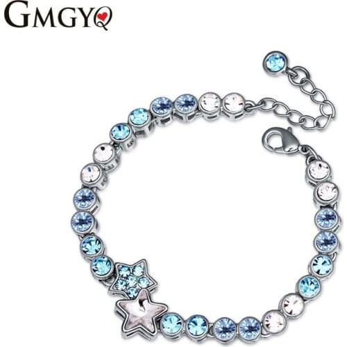 2018 Nieuwe Collectie Zilveren Kleur Vrouwen Armband Blauw Ronde Clear Rhinestone kant-up Tennis Armband voor Vrouwen Sieraden