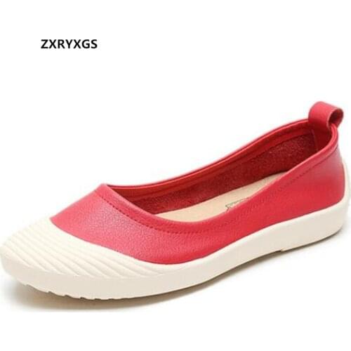 Promotion 2021 New Light Comfortable Genuine Leather Shoes Woman Vulcanized Shoes Flat Shallow Fashion Casual Shoes Women Flats