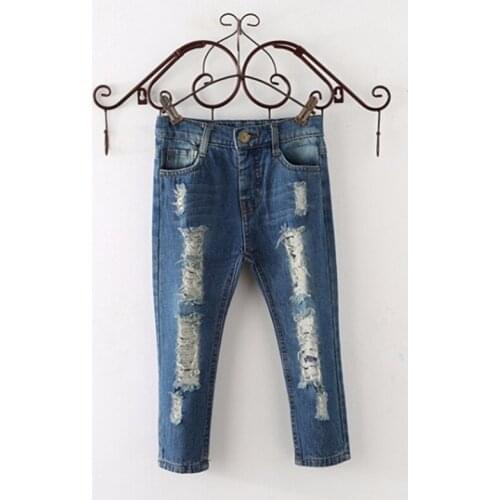 New 2017 Childrens Broken Hole Pants Baby Boys Girls Jeans Brand Casual Fashion Trousers Autumn 2-7Yrs Kids Children Clothing