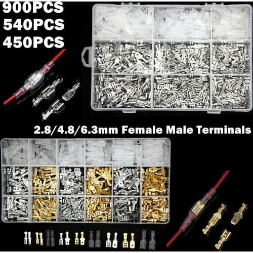 900/540/450PCS Insulated Electrical Wire Crimp Terminals 2.8/4.8/6.3mm Female Male Spade Connectors Assortment Kit