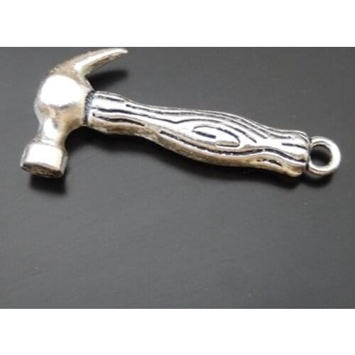 Julie Wang 12PCS Hammer Charms Antique Silver Color Zinc Alloy Artificial Tool Necklace Pendants Jewelry Making Accessory