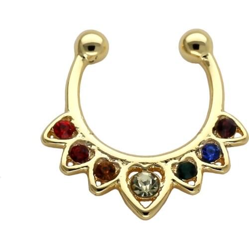 JHJT 20G Nose Hoop Septum Rings 316L Surgical Stainless Steel Crown Multicolor Cubic Zirconia Nostrial Piercing