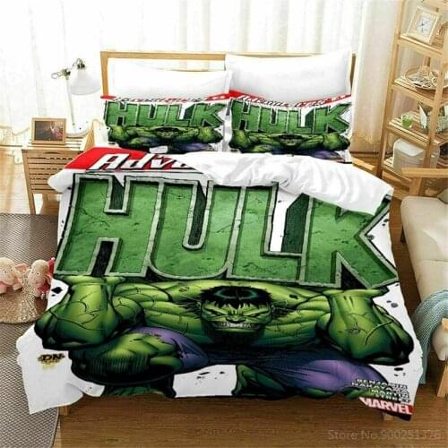 Disney Cartoon Hulk 3D Print Bedding Set Marvel Superhero Avengers Duvet Cover Pillowcase Set Home Textile for Kids Boys Bedroom