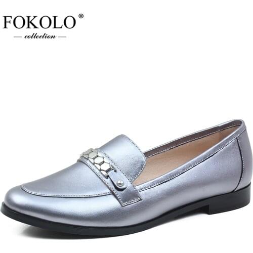 FOKOLO New Summer Loafers Fashion Round Toe Sheepskin Solid Color Slip-On Flats Shoes Handmade Genuine Leather Ladies Shoes P17