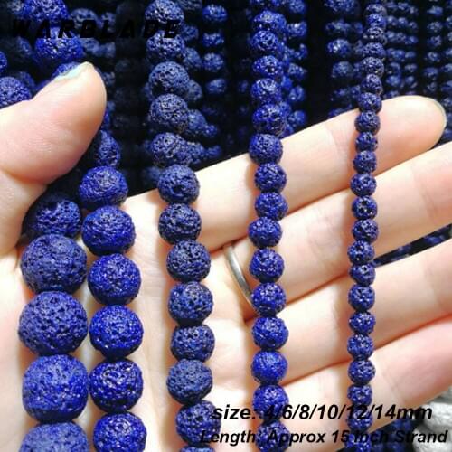 Natural Dark Blue Volcanic Beads Rock Lava Round Loose Stone Beads 4 6 8 10 12 14mm For DIY Necklace Bracelet Jewelry Making