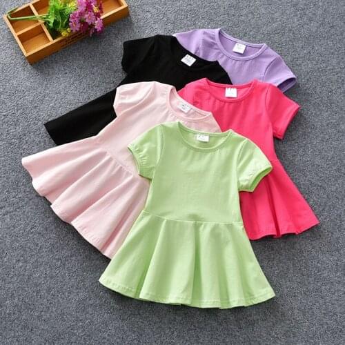New Solid Kids Dresses for Girls Cotton Breathable Soft Short Sleeve Girls Dress Casual Home Summer Dresses Kids Clothes 0-7Y
