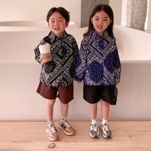 MILANCEL 2021 Autumn Kids Clothes Turn Down Collar Boys Shirts Casual Print Girls Blouse