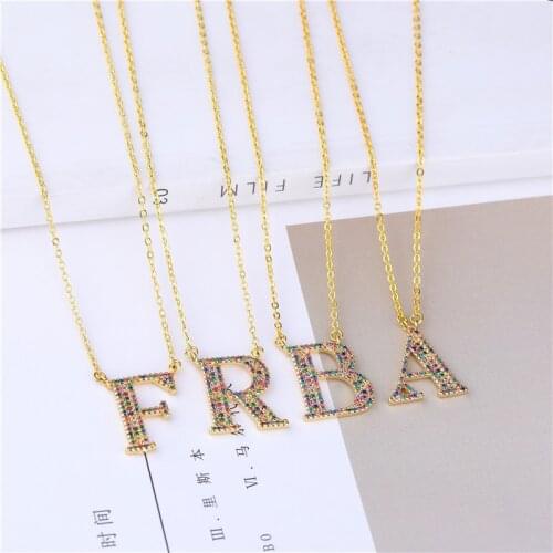 26 Letters Colorfol Zircon Jewelry Crystal Pendant Necklaces Personality Initial Letter Women Necklace High Quality Jewelry Gift