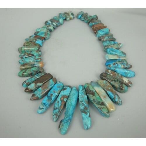 Blue Sea Ocean Sediment Point Pendant Find, Imperial Stone Slice Top Drilled Slab Beads Accessories Jewelry for Fashion Ladies