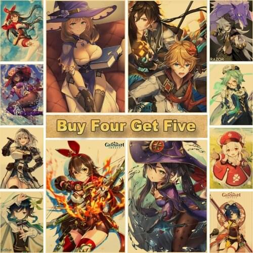 Genshin Impact Series Posters HD Poster Kraft Paper Anime Girl Poster Sticker Home Decor Study Bedroom Bar Cafe Wall Paintings